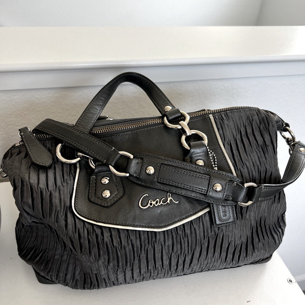 Coach Gray Sateen and Leather Ashley Bag
